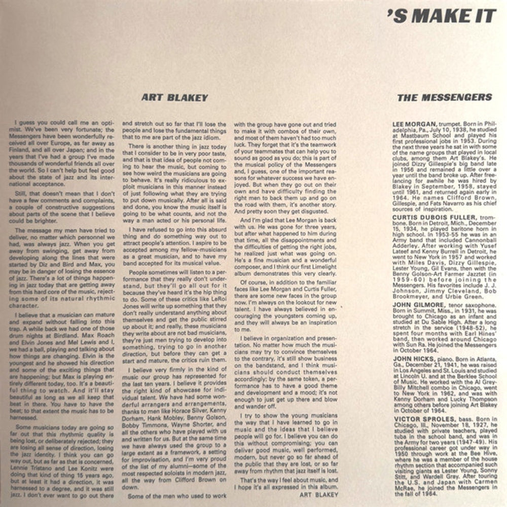 Art Blakey & Jazz Messengers – 's Make It (LP Vinyl) Vinyl Record