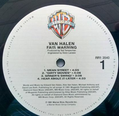 Van Halen – Fair Warning (LP Vinyl) Vinyl Record