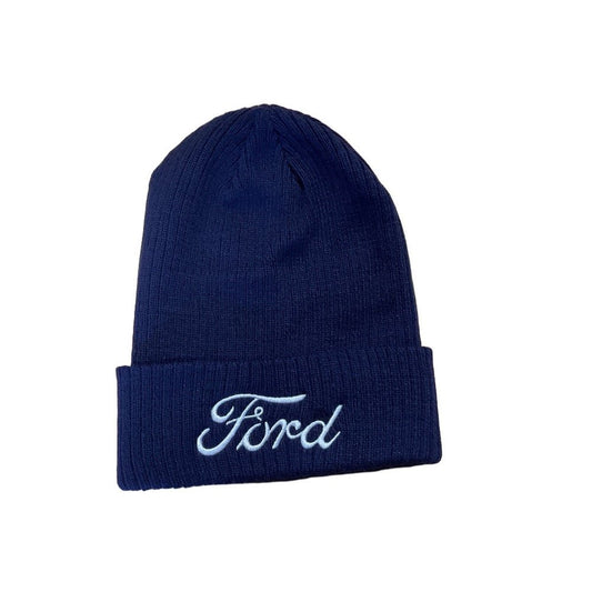 Ford Script Knit Beanie Hat Navy Blue