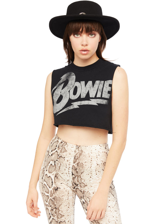 David Bowie Womens Cropped Tee Shirt Black