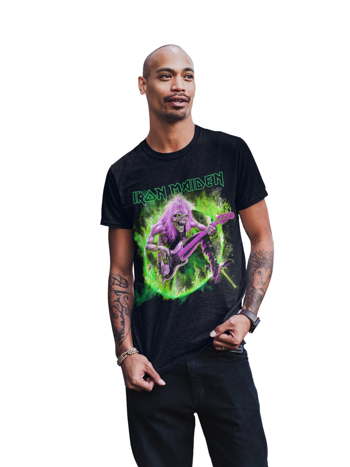 Iron Maiden Green Guitar Officially Licensed Mens T Shirt Black
