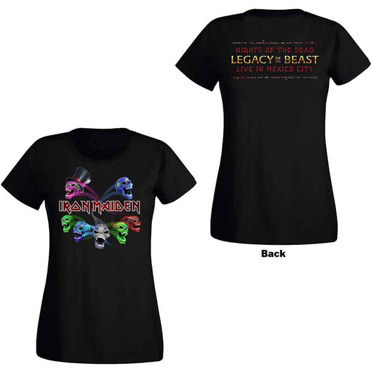 Iron Maiden Legacy of the Beast Live Album Skulls Womens T Shirt Officially Licensed