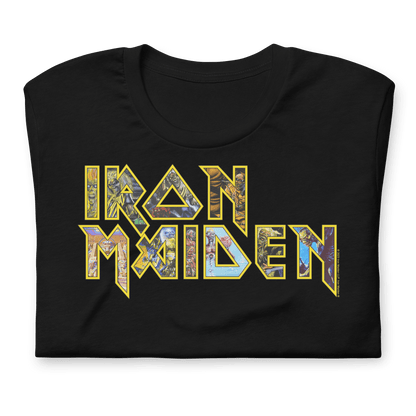 Iron Maiden Logo Eddie Jumbo Print Officially Licensed Mens T Shirt Black