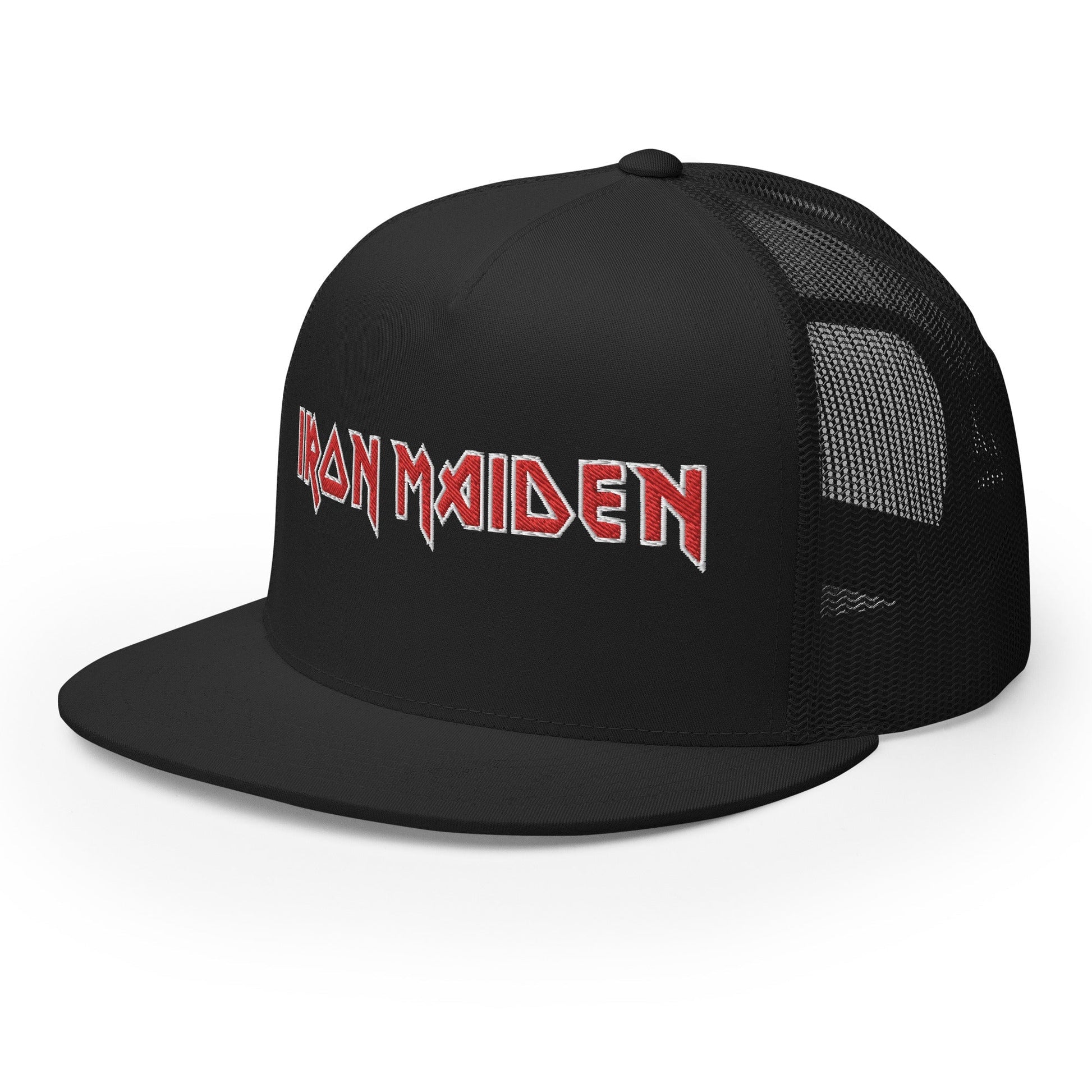 Iron Maiden Logo Flat Brim Trucker Hat Black Officially Licensed