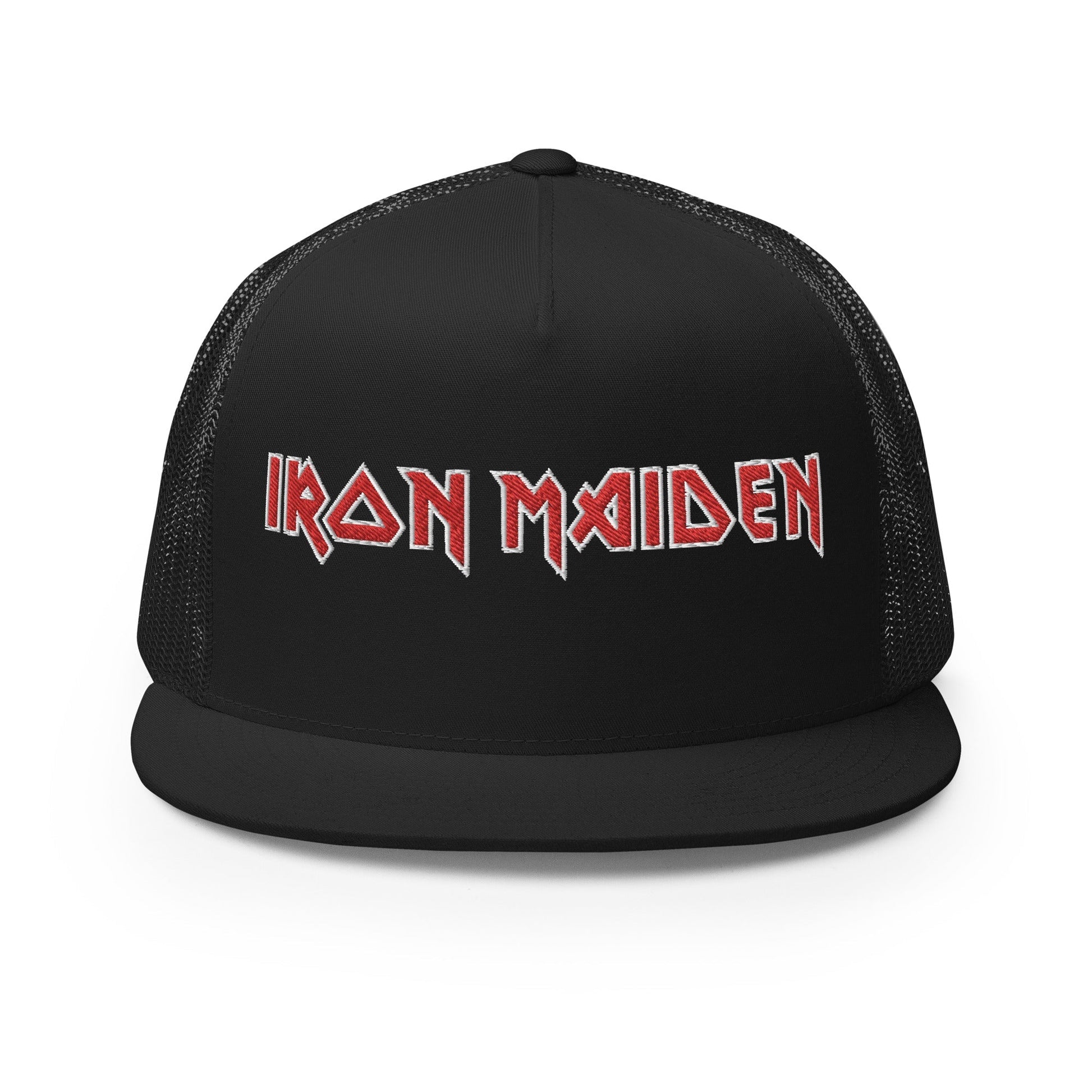 Iron Maiden Logo Flat Brim Trucker Hat Black Officially Licensed