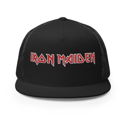 Iron Maiden Logo Flat Brim Trucker Hat Black Officially Licensed