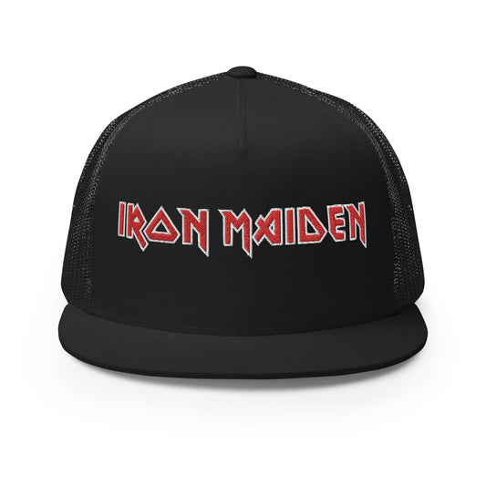Iron Maiden Logo Flat Brim Trucker Hat Black Officially Licensed