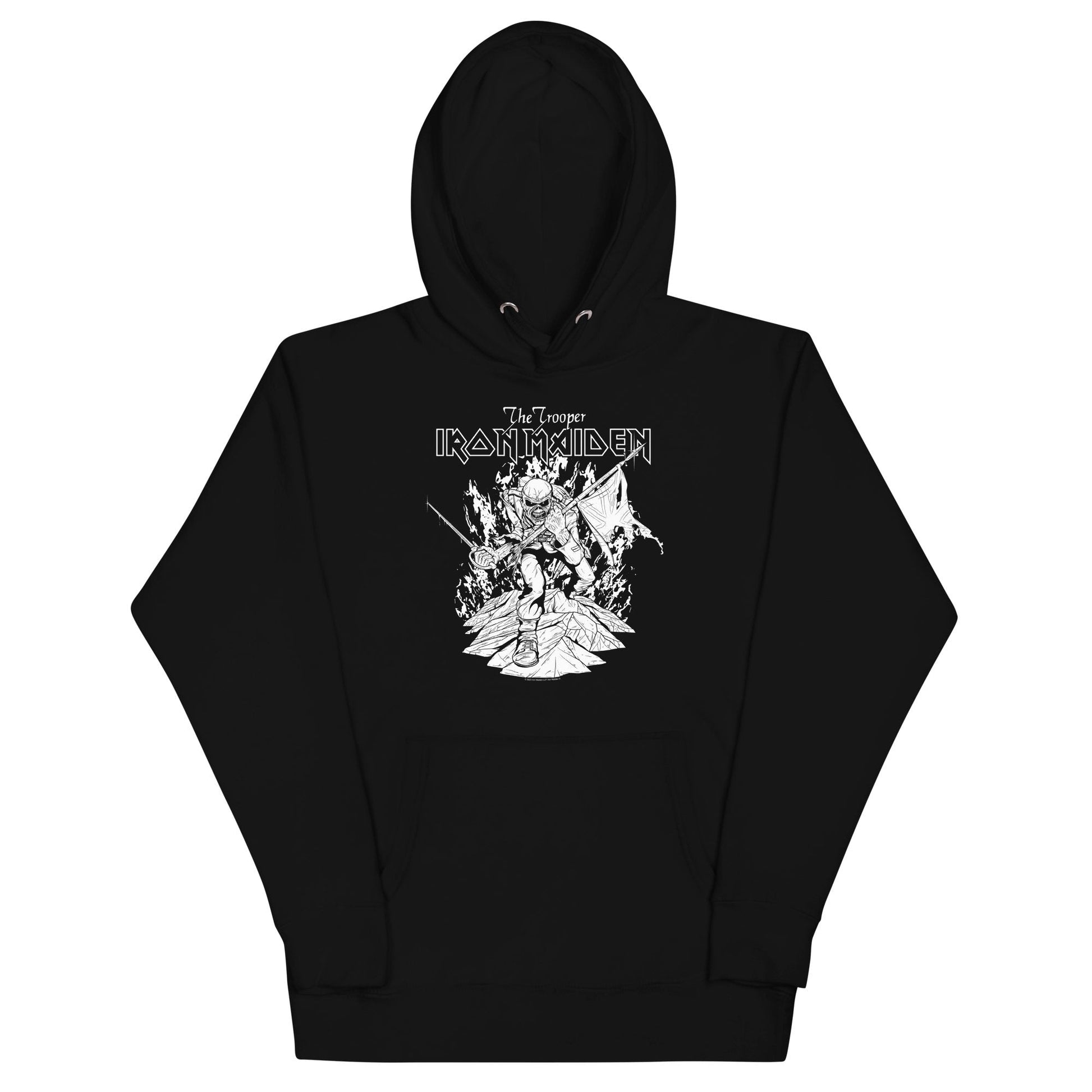Iron Maiden Trooper Black and White Classic Mens Officially Licensed Hoodie Black
