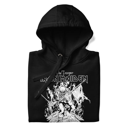 Iron Maiden Trooper Black and White Classic Mens Officially Licensed Hoodie Black