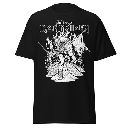 Iron Maiden Trooper Black and White Jumbo Print Mens T Shirt Black