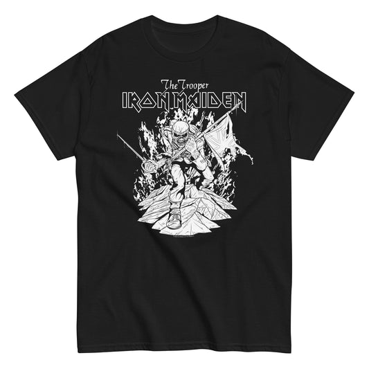 Iron Maiden Trooper Black and White Mens T Shirt Black