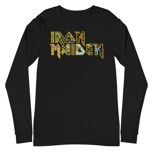 Iron Maiden Logo Eddie Mens Long Sleeve Shirt Black