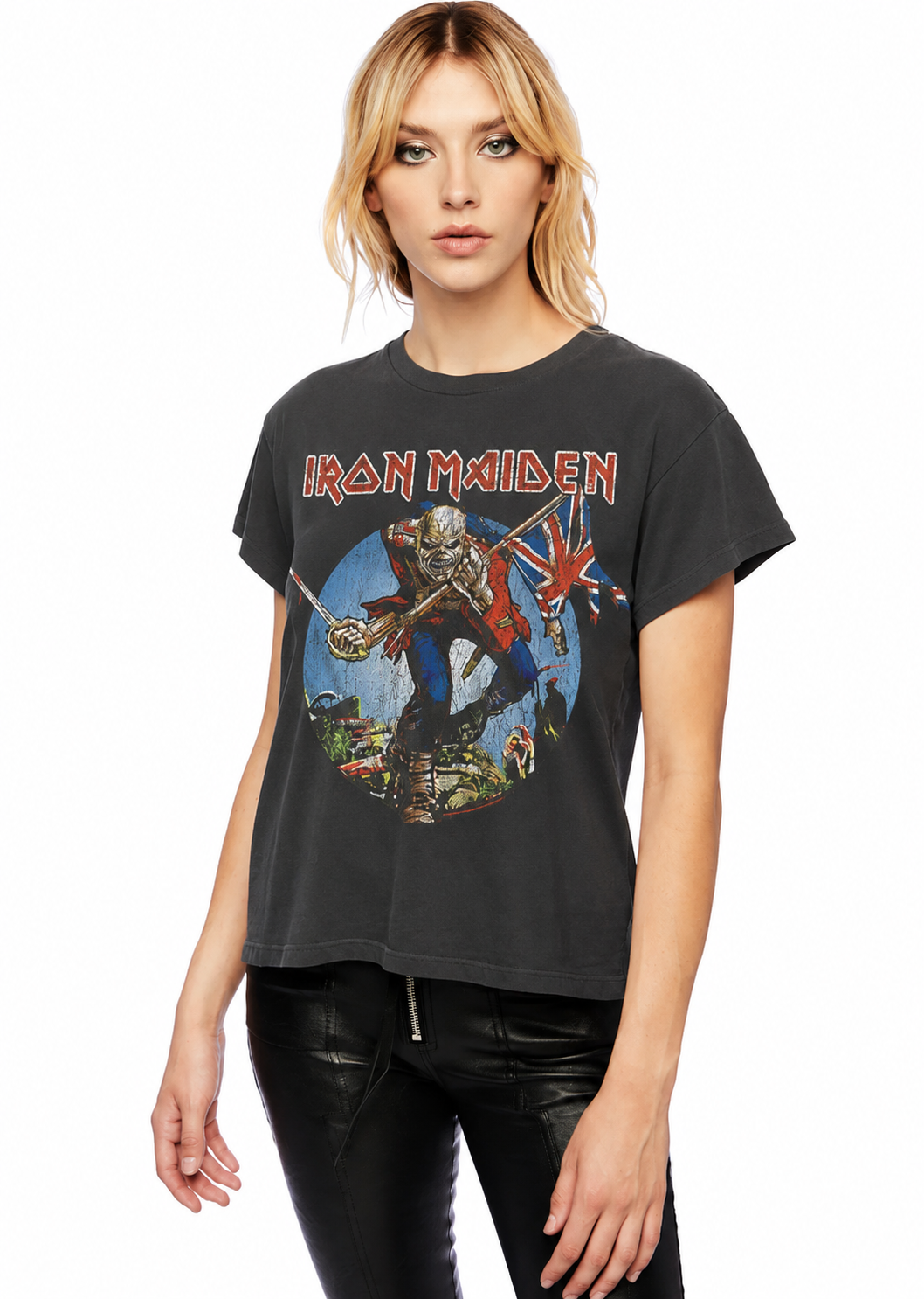 Iron Maiden The Trooper Tour Band Tee Oversized Vintage Graphic Womens T Shirt Officially Licensed