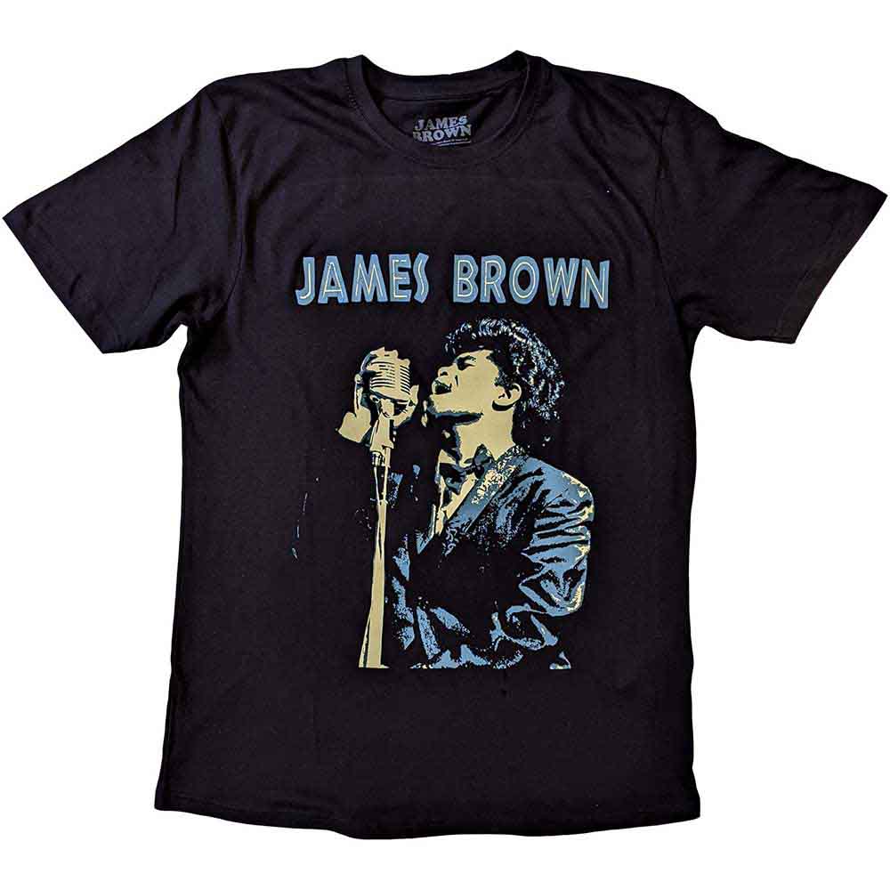 James Brown Holding Mic T Shirt Black Officially Licensed