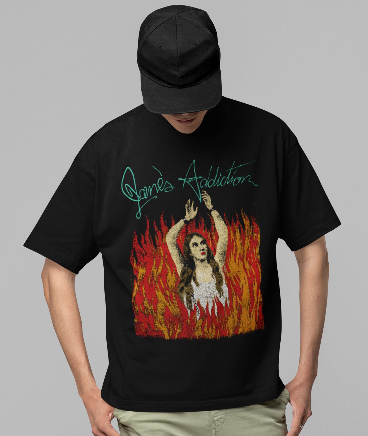 Jane's Addiction Flames Jumbo Print Mens T Shirt Black