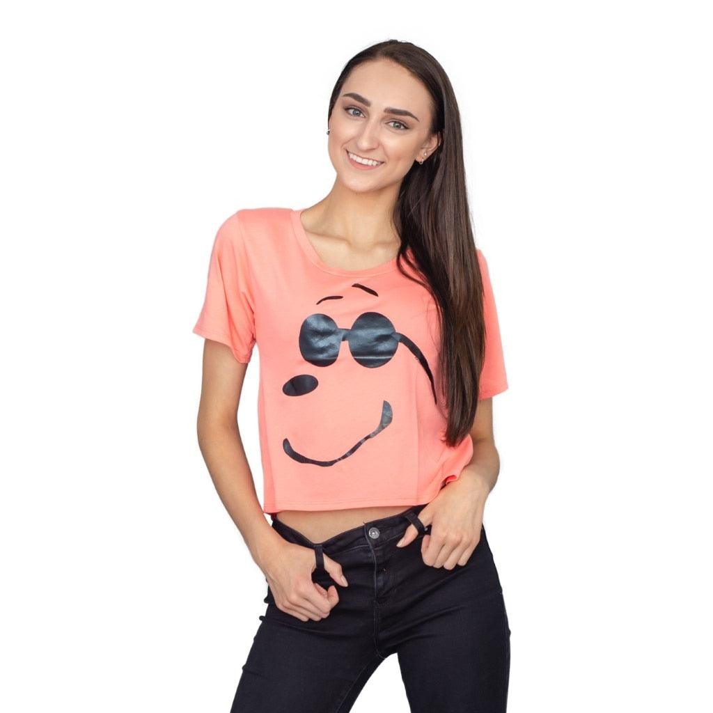 Joe Cool Snoopy Cropped Peach T-shirt