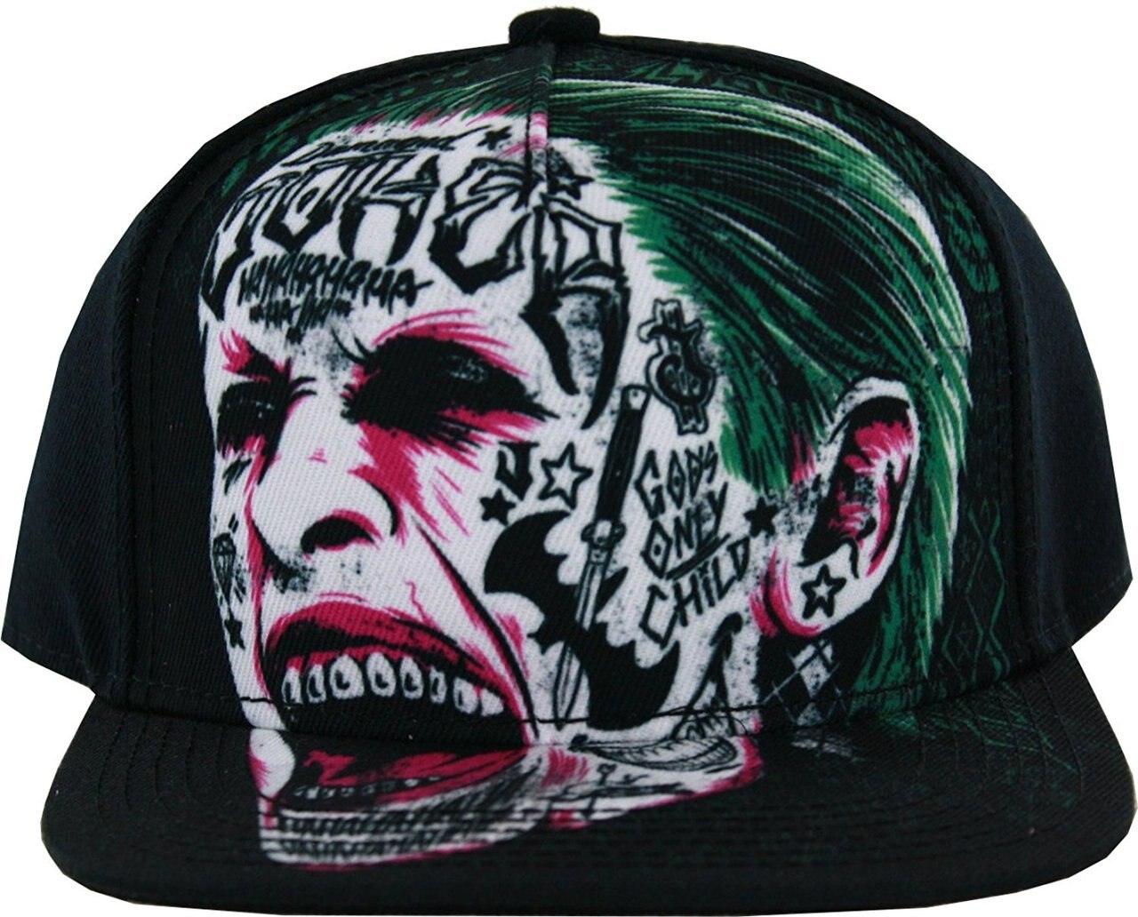 Joker Tattooed Face Snapback Hat Black Officially Licensed
