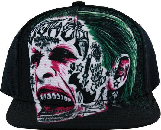Joker Tattooed Face Snapback Hat Black Officially Licensed