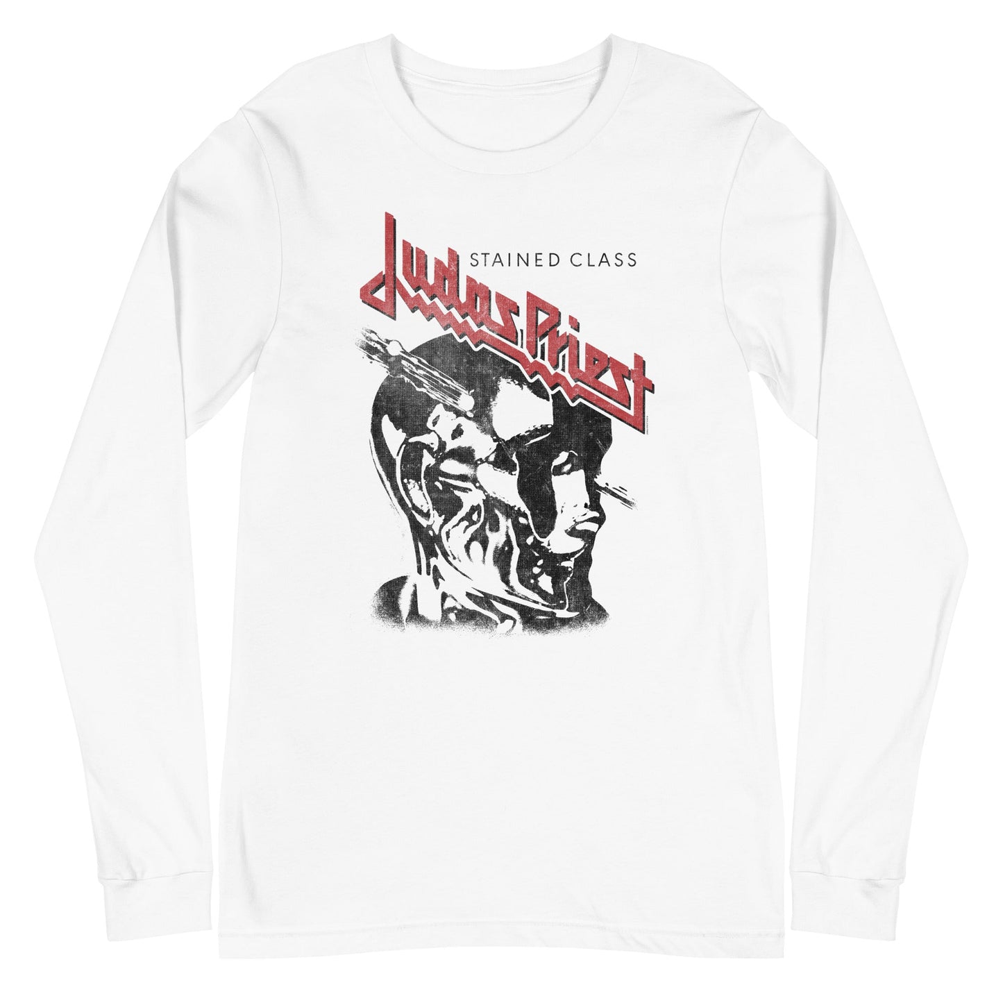 Judas Priest Look Left Mens Long Sleeve Shirt White