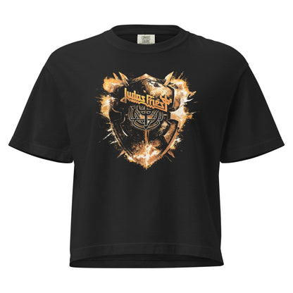 Judas Priest Panic Attack Mineral Wash Womens Crop Top Shirt