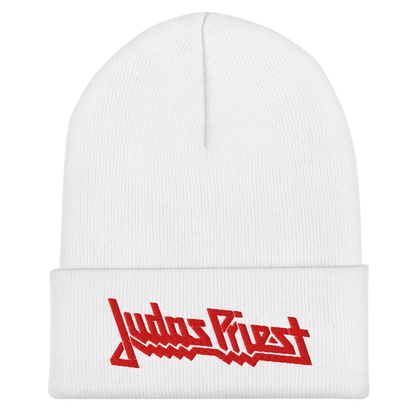 Judas Priest Embroidered Logo Beanie Hat White Officially Licensed