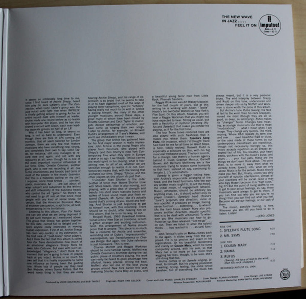 Archie Shepp – Four For Trane (LP Vinyl) Vinyl Record