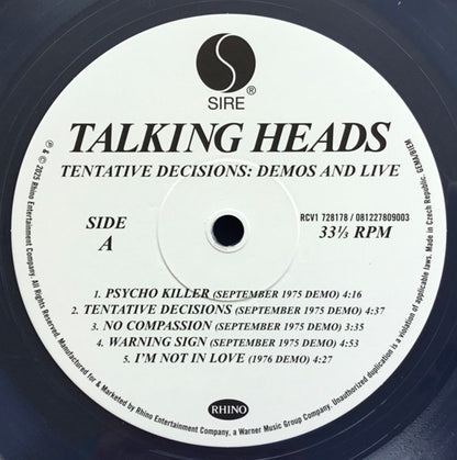Talking Heads – Tentative Decisions: Demos & Live (LP + 7-inch Vinyl) Vinyl Record