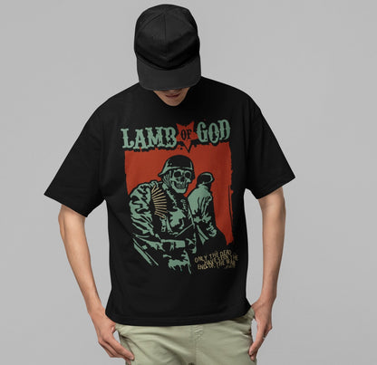 Lamb Of God Skeleton Army Plato Quote  Jumbo Print Mens T Shirt Black