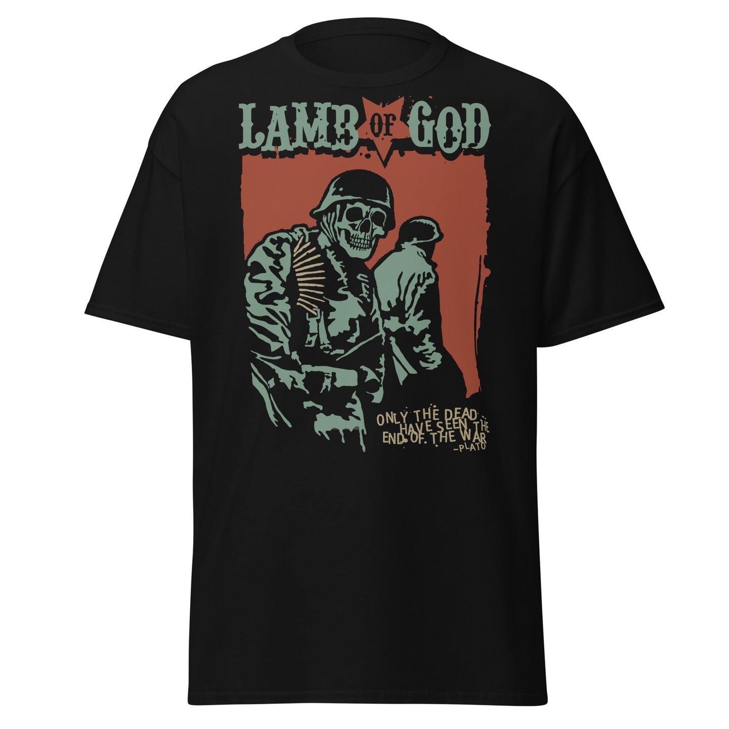 Lamb Of God Skeleton Army Plato Quote  Jumbo Print Mens T Shirt Black