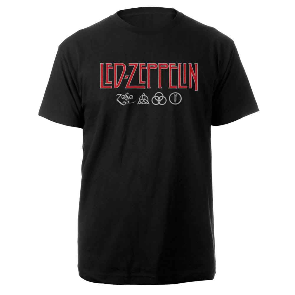 Led Zeppelin Logo & Symbols Mens T Shirt Black Officially Licensed