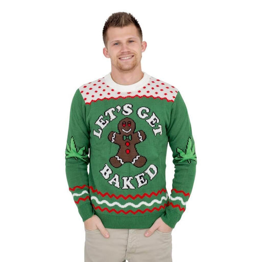 Let's Get Baked Blazed Gingerbread Ugly Christmas Xmas Sweater
