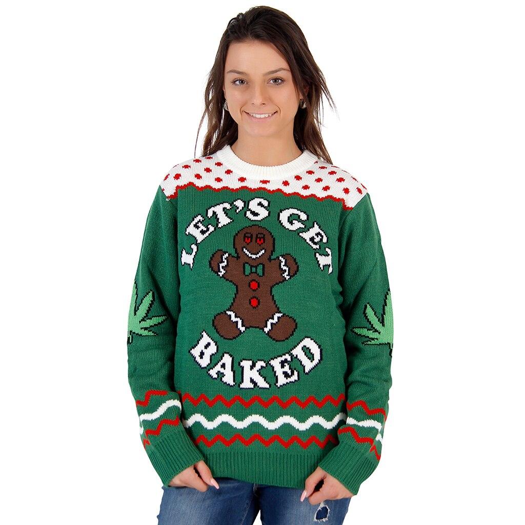 Let's Get Baked Blazed Gingerbread Ugly Christmas Xmas Sweater