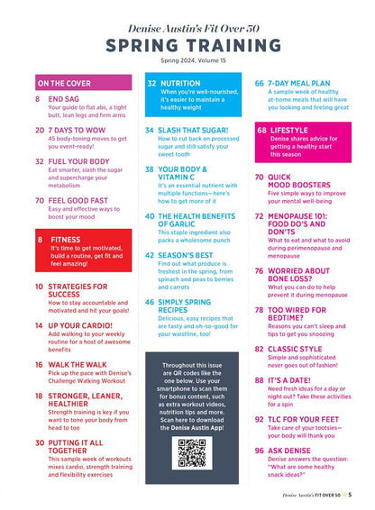 Denise Austin's Fit Over 50 - Spring 2024: 7-Day Meal Plan, 45 Toning Exercises, Supercharge Metabolism, Guide To End Sag, Quick Mood Boosters, Get More Sleep, Slash Sugar, Vitamins, Recipes & More!