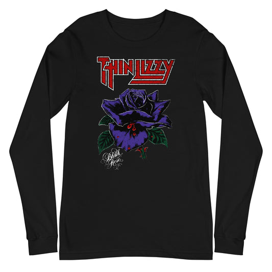 Thin Lizzy Purple Rose Mens Long Sleeve Shirt Black