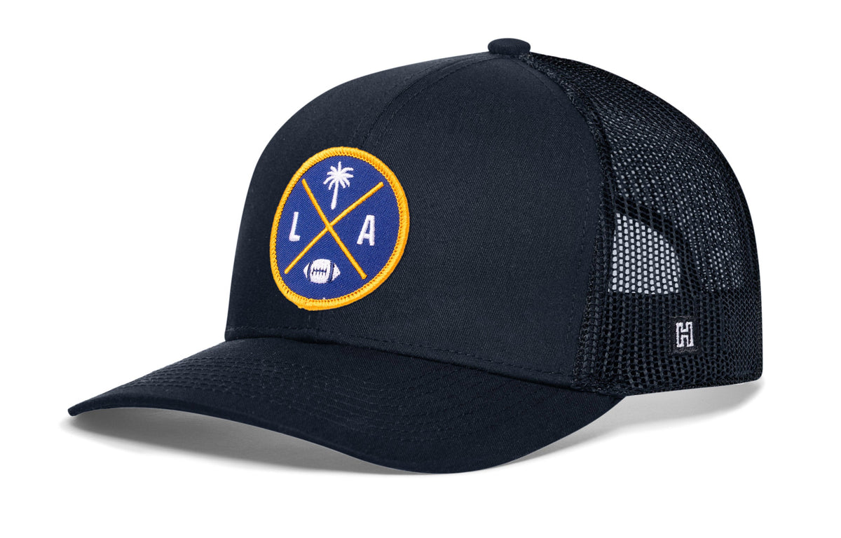 Los Angeles Trucker Hat  |  Black LA X Football Snapback