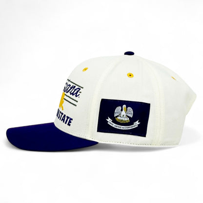 Louisiana Snapback Hat - The Honey Badger (Cream/Purple)