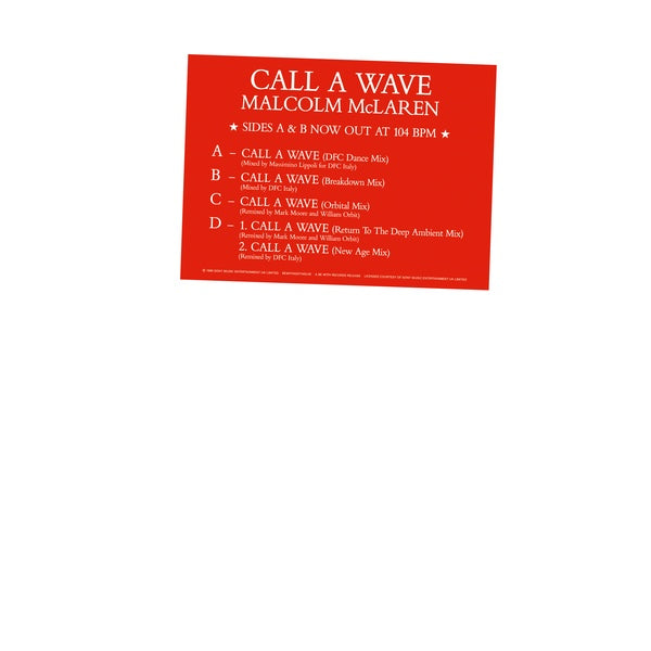 MALCOLM MCLAREN AND THE BOOTZILLA ORCHESTRA - Call A Wave Remixes Vinyl Record