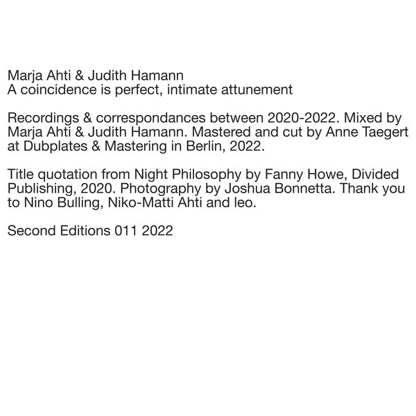 MARJA AHTI & JUDITH HAMANN - A coincidence is perfect, intimate attunement [Vinyl] Vinyl Record