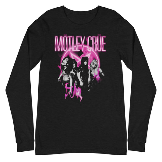 Motley Crue Neon Pink Mens Long Sleeve Shirt Black