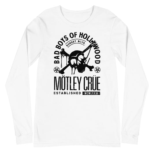 Motley Crue Bad Boys of Hollywood Mens Long Sleeve Shirt White