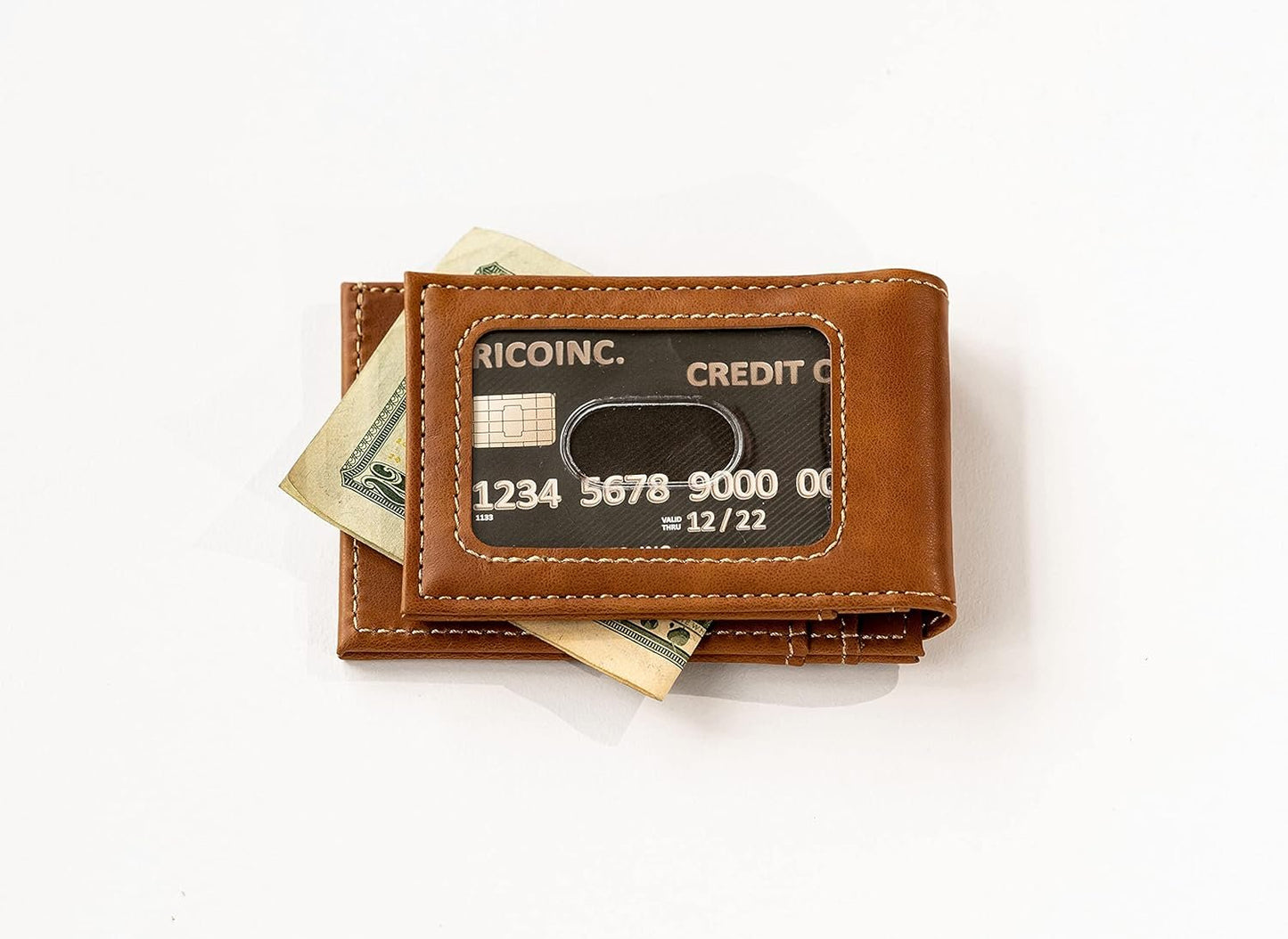 Rico Industries NFL New Orleans Saints Premium Laser Engraved Vegan Brown Leather Front Pocket Wallet - Compact and Slim yet Sturdy Design - Perfect to Show Your Team Pride or Gift