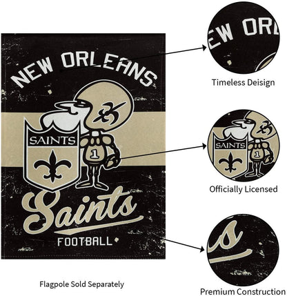 New Orleans Saints Premium House Flag Banner, Double Sided, Retro Vintage Style, Linen, 28x44 Inch