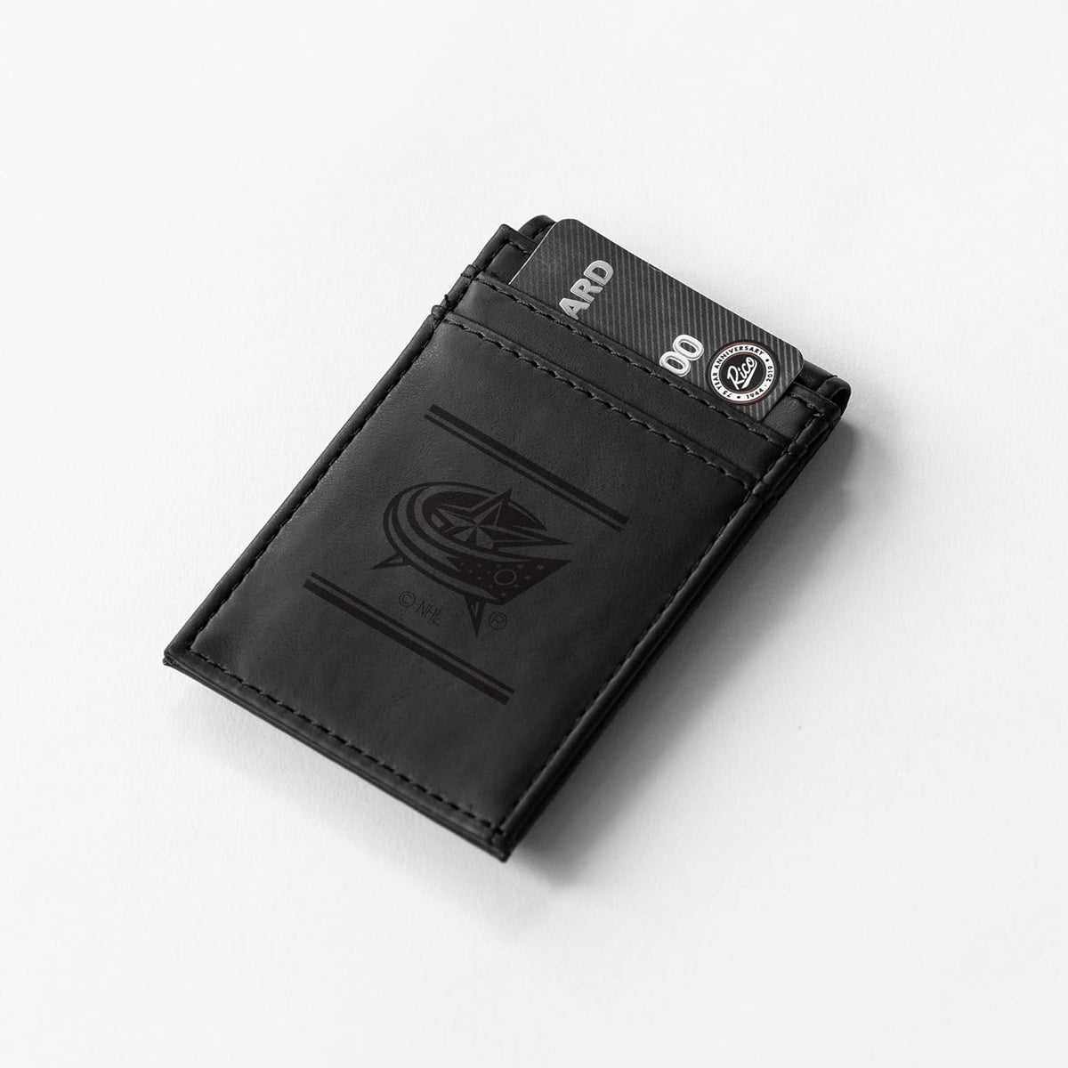 Columbus Blue Jackets Premium Black Leather Wallet, Front Pocket Magnetic Money Clip, Laser Engraved, Vegan
