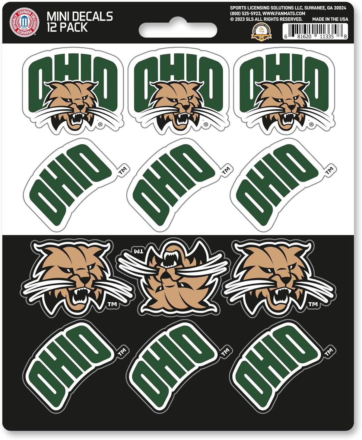 Ohio University Bobcats 12-Piece Mini Decal Sticker Set, 5x6 Inch Sheet, Gift for football fans for any hard surfaces around home, automotive, personal items