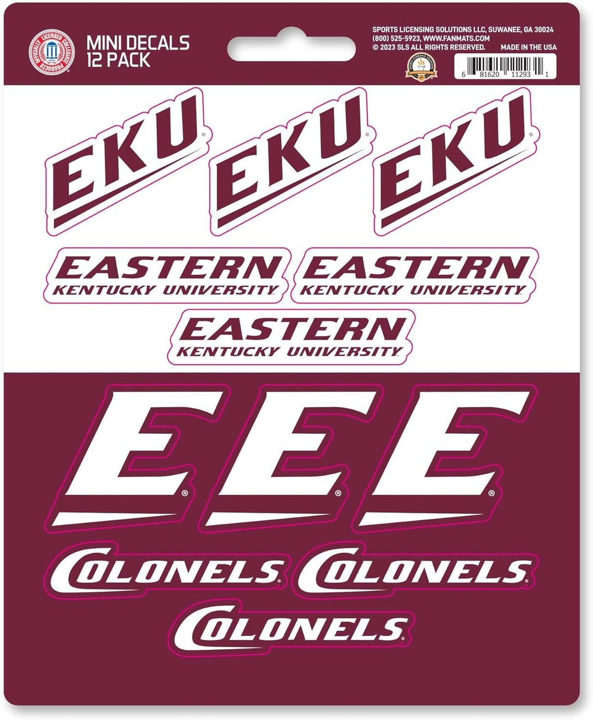 Eastern Kentucky University Colonels 12-Piece Mini Decal Sticker Set, 5x6 Inch Sheet, Gift for football fans for any hard surfaces around home, automotive, personal items