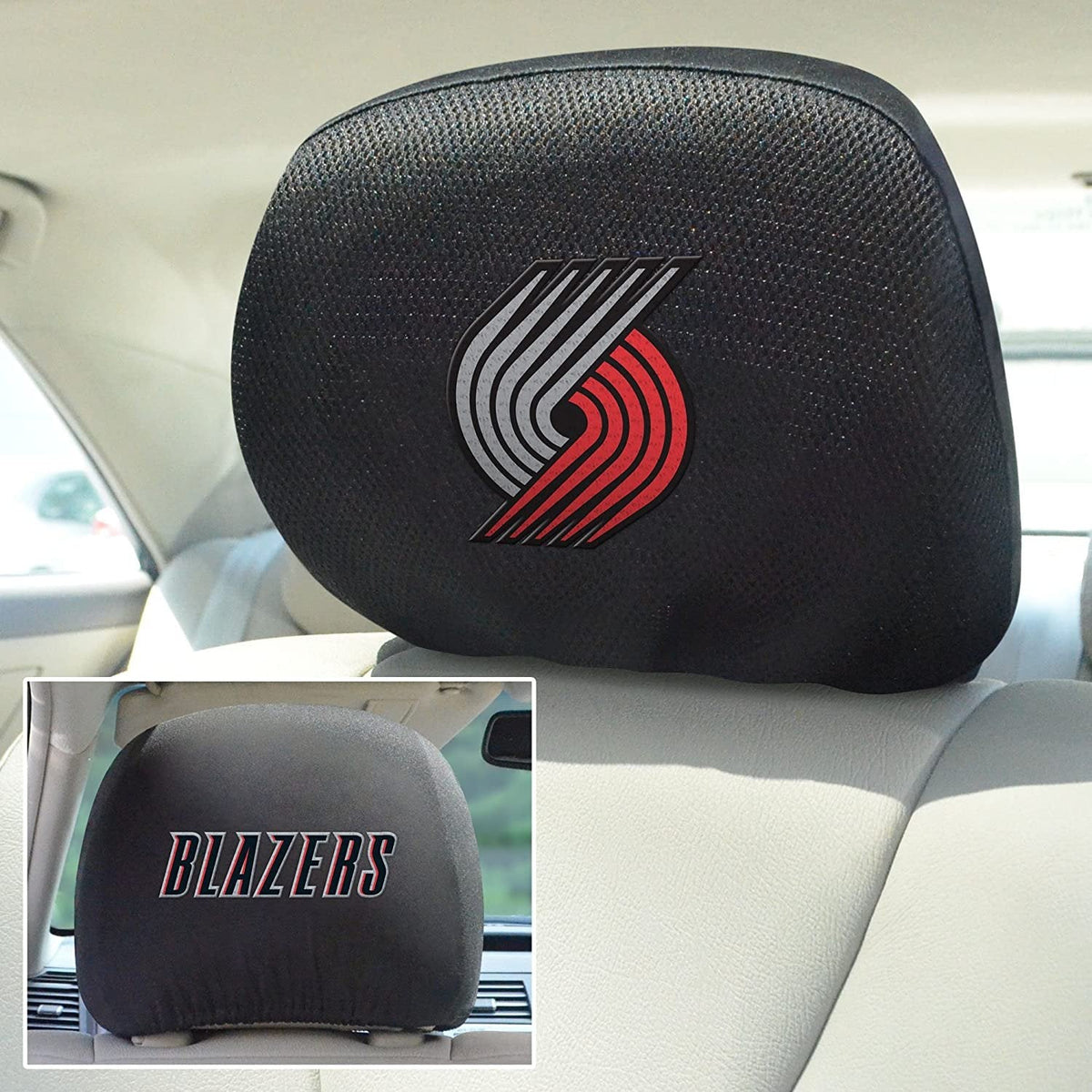 Portland Trail Blazers Pair of Premium Auto Head Rest Covers, Embroidered, Black Elastic, 14x10 Inch