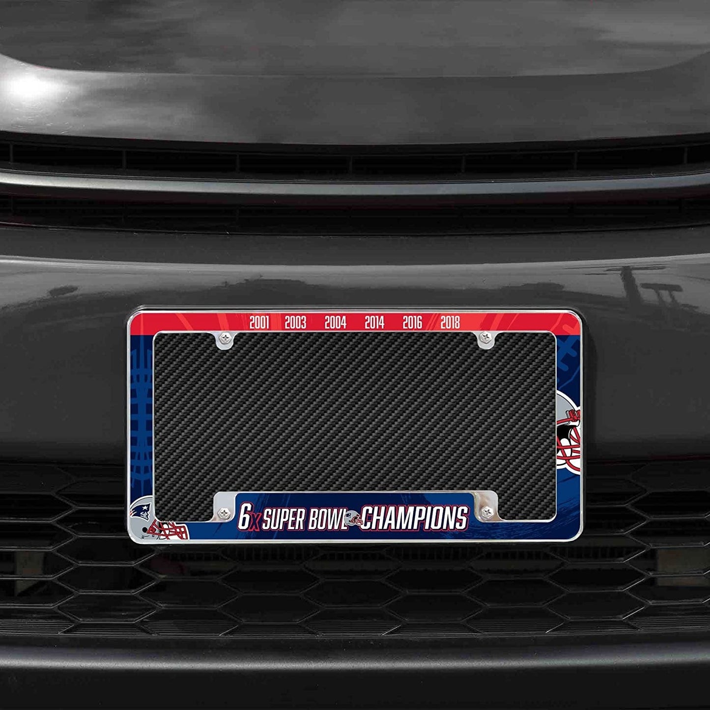 New England Patriots 6-Time 6X Champions Metal License Plate Frame Chrome Tag Cover 6x12 Inch