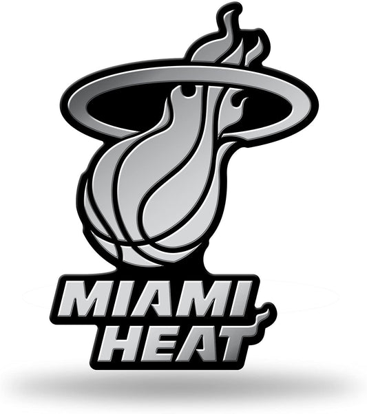 Miami Heat Auto Emblem, Plastic Molded, Silver Chrome Color, Raised 3D Effect, Adhesive Backing