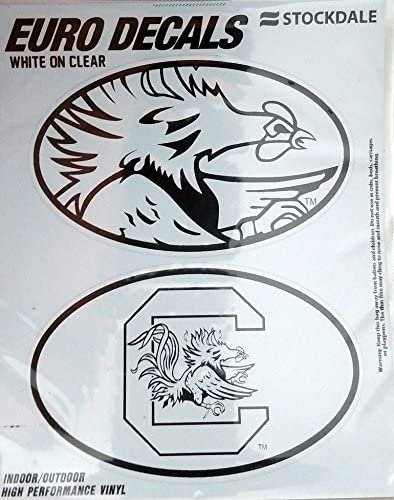 University of South Carolina Gamecocks 2-Piece White and Clear Euro Decal Sticker Set, 4x2.5 Inch Each