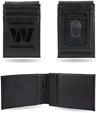 Washington Commanders Premium Black Leather Wallet, Front Pocket Magnetic Money Clip, Laser Engraved, Vegan